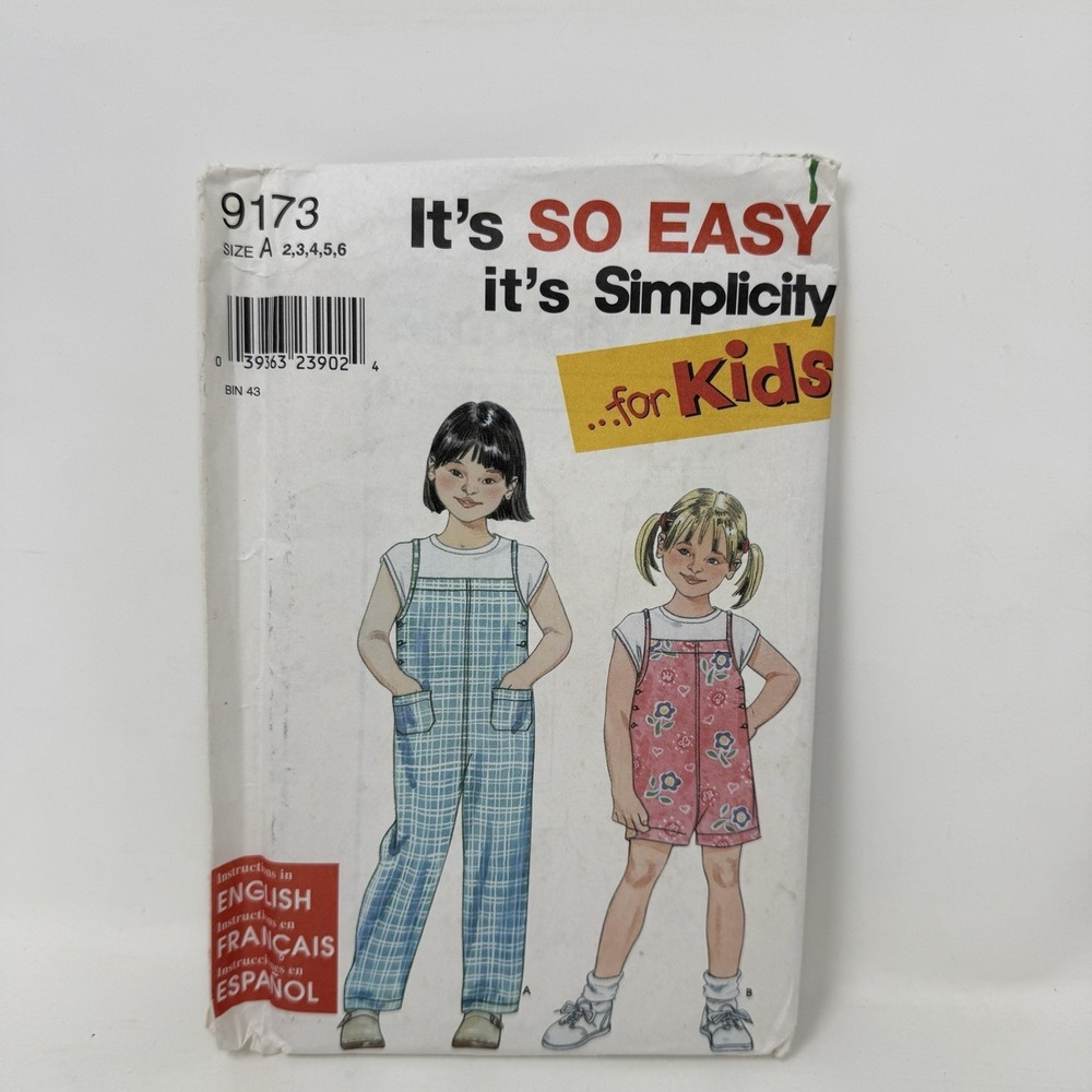 Simplicity Pattern 9173 Child's Overalls & Knit‎ Top UC FF Complete To Size 2-6
